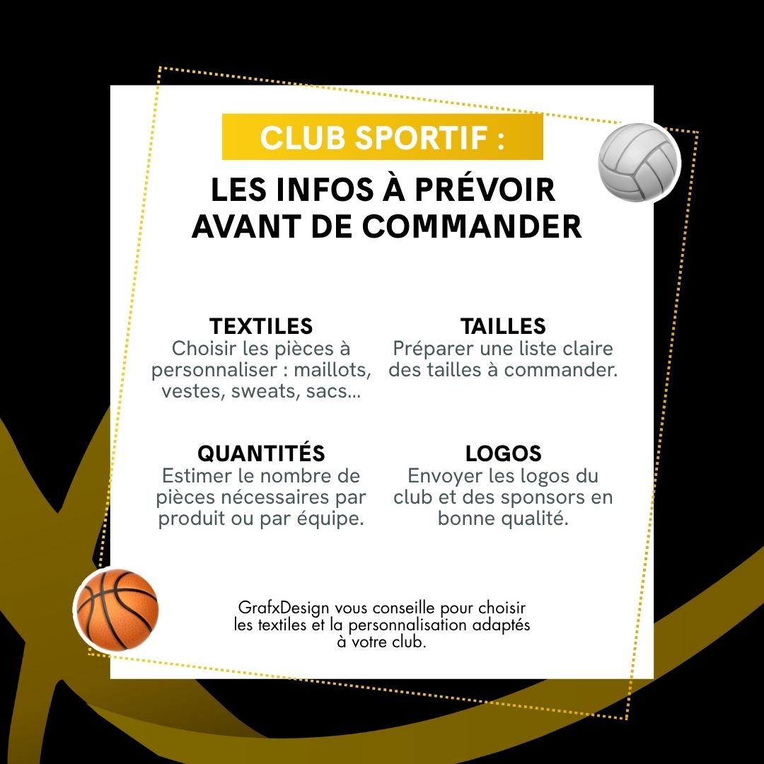 Checklist des informations à prévoir avant une commande textile pour club sportif